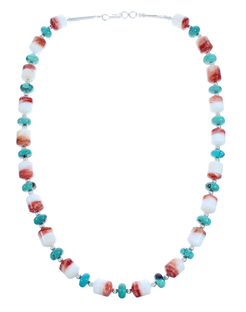 Southwest Turquoise Sterling Silver Oyster Shell Bead Necklace JX121465