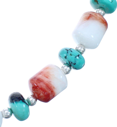 Southwest Turquoise Sterling Silver Oyster Shell Bead Necklace JX121465