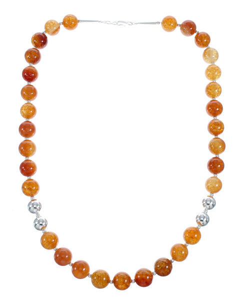 Southwest Fire Agate Authentic Sterling Silver Accent Bead Necklace JX121472