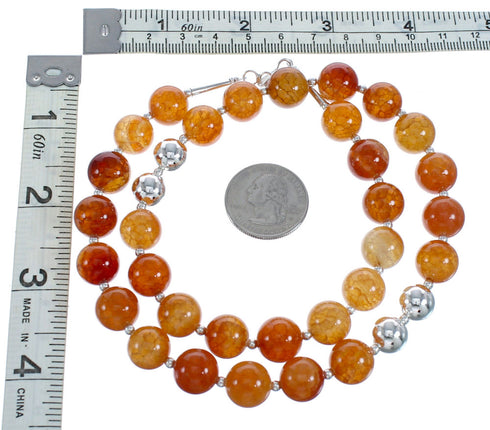 Southwest Fire Agate Authentic Sterling Silver Accent Bead Necklace JX121472