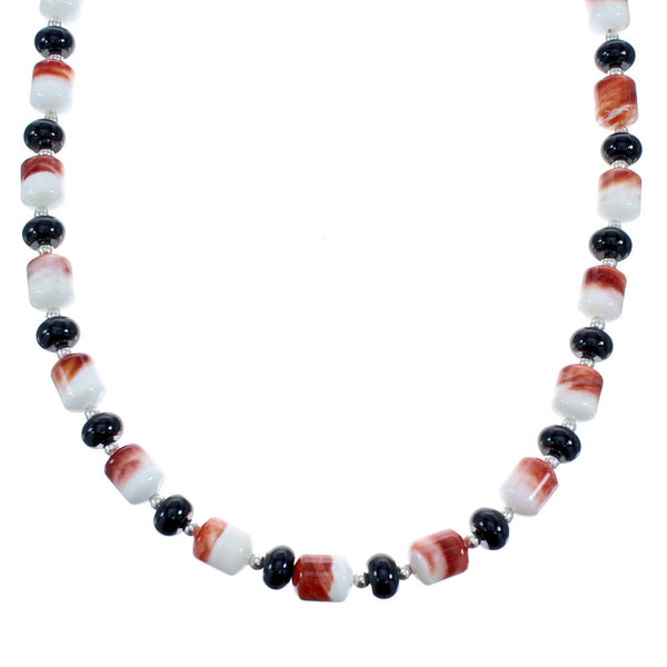 Southwest Onyx Sterling Silver Oyster Shell Bead Necklace JX121468