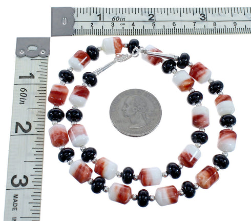 Southwest Onyx Sterling Silver Oyster Shell Bead Necklace JX121468