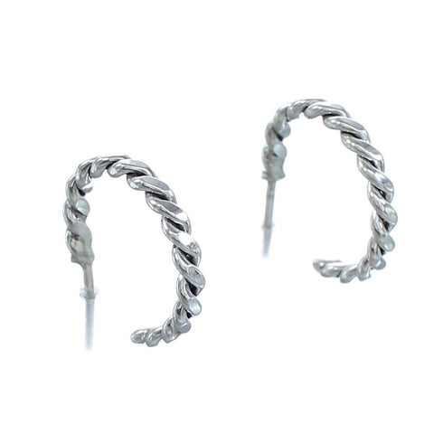 Navajo Twisted Sterling Silver Post Hoop Earrings KX121339