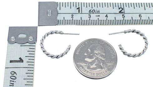 Navajo Twisted Sterling Silver Post Hoop Earrings KX121339