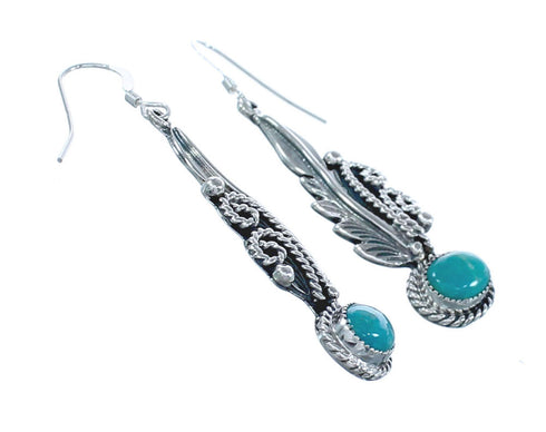 Sterling Silver Turquoise Feather Navajo Hook Dangle Earrings KX121343