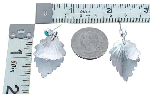 Navajo Sterling Silver Turquoise Coral Leaf Post Dangle Earrings KX121340