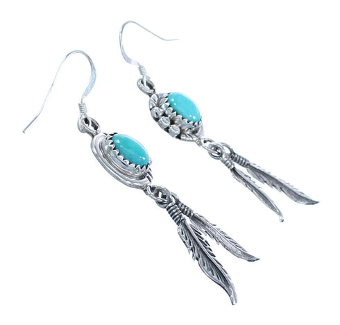 Turquoise Sterling Silver Feather Navajo Hook Dangle Earrings KX121342