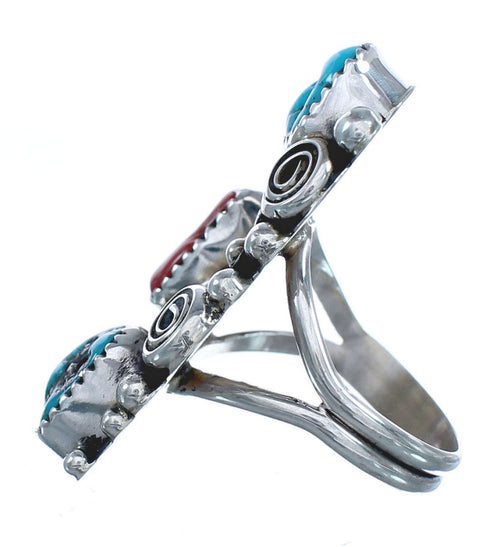 Sterling Silver Navajo Turquoise and Coral Multistone Ring Size 8 KX121338