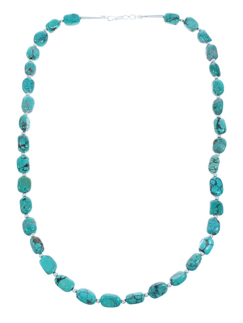 Turquoise Genuine Sterling Silver Freeform Bead Necklace KX121332