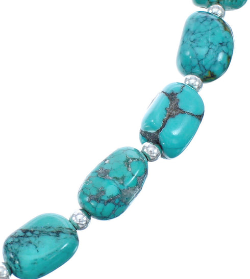 Turquoise Genuine Sterling Silver Freeform Bead Necklace KX121332