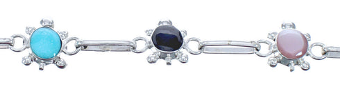 Native American Turtle Multicolor Navajo Link Bracelet AX121356