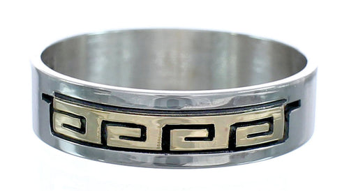14 Karat Gold Sterling Silver Native American Ring Size 8-3/4 AX121381