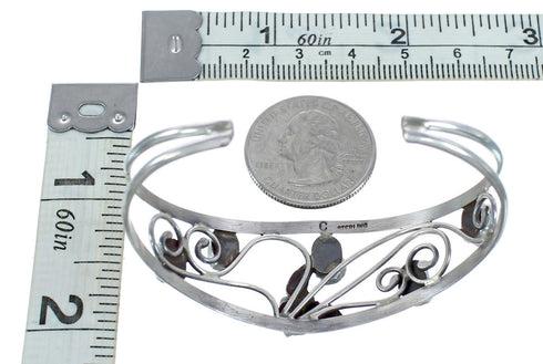 Sterling Silver Coral Flower Leaf Navajo Cuff Bracelet AX121367