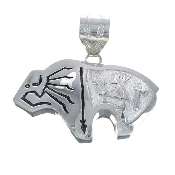 Bear And Arrow Navajo Authentic Sterling Silver Pendant AX121505