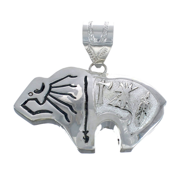 Bear And Arrow Navajo Authentic Sterling Silver Pendant AX121506