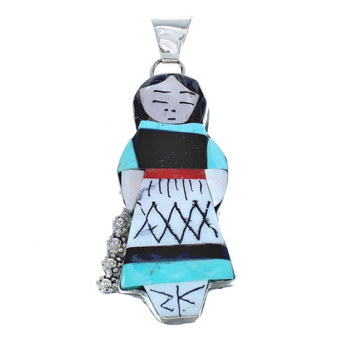 Multicolor Zuni Genuine Sterling Silver Storyteller Woman Pendant AX121458
