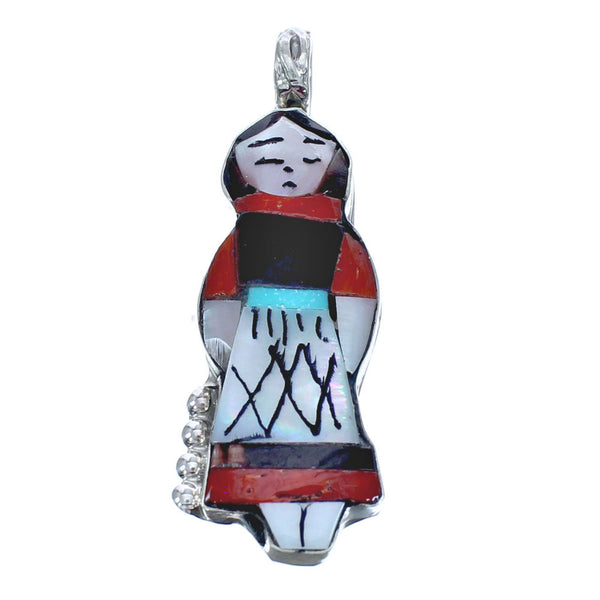 Multicolor Zuni Genuine Sterling Silver Storyteller Woman Pendant AX121452