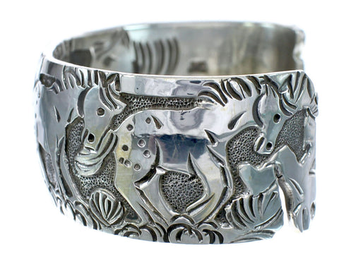 Genuine Sterling Silver Horse Navajo Cuff Bracelet JX121785