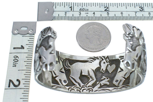 Genuine Sterling Silver Horse Navajo Cuff Bracelet JX121785
