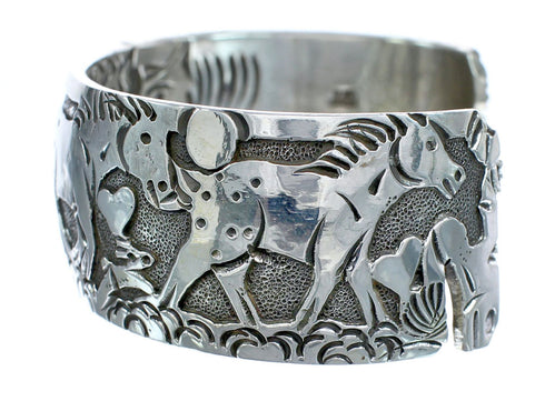Genuine Sterling Silver Horse Navajo Cuff Bracelet JX121784