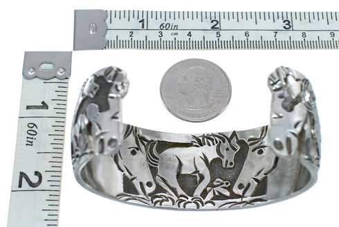 Genuine Sterling Silver Horse Navajo Cuff Bracelet JX121784