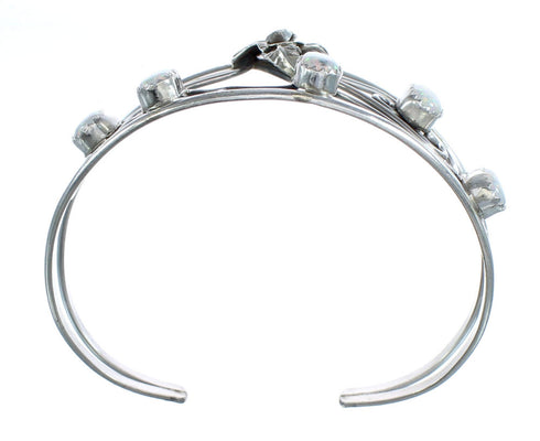 Navajo Authentic Sterling Silver Opal Flower And Leaf Cuff Bracelet JX121781