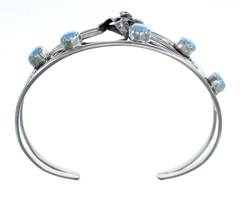 Navajo Authentic Sterling Silver Blue Opal Flower And Leaf Cuff Bracelet JX121741