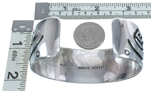 Native American Genuine Sterling Silver Overlay Cuff Bracelet AX121835