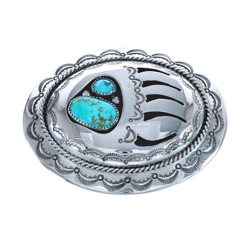 Native American Genuine Sterling Silver Turquoise Bear Paw Belt Buckle JX121936