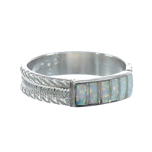 Navajo Authentic Sterling Silver Opal Band Ring Size 5-1/4 AX121978