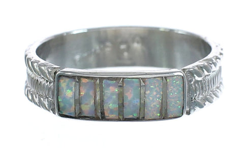 Navajo Authentic Sterling Silver Opal Band Ring Size 5-1/2 AX121977