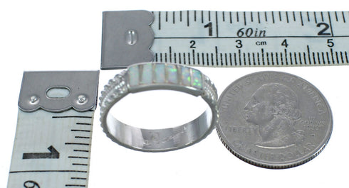 Navajo Authentic Sterling Silver Opal Band Ring Size 5-1/4 AX121978