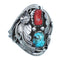 Authentic Sterling Silver Navajo Turquoise Coral Leaf Design Ring Size 10-1/2 AX122083