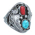 Authentic Sterling Silver Navajo Turquoise Coral Leaf Design Ring Size 10-1/2 AX122092