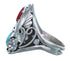 Authentic Sterling Silver Navajo Turquoise Coral Leaf Design Ring Size 10-1/2 AX122092