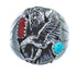 American Indian Turquoise And Coral Silver Eagle Ring Size 11-1/2 AX121938