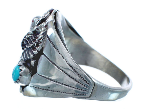 American Indian Turquoise And Coral Silver Eagle Ring Size 11-1/2 AX121938