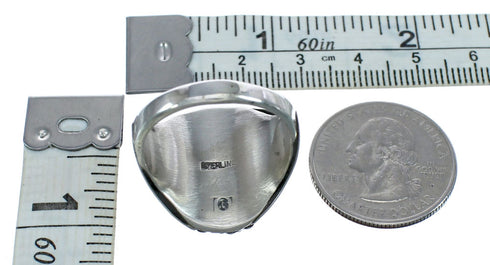 American Indian Turquoise And Coral Silver Eagle Ring Size 11-1/2 AX121938