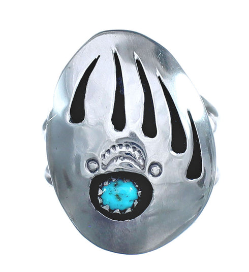 Native American Genuine Sterling Silver Turquoise Bear Paw Ring Size 8-1/4 JX122014