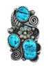 Native American Sterling Silver Turquoise Leaf And Flower Ring Size 8-3/4 JX122104