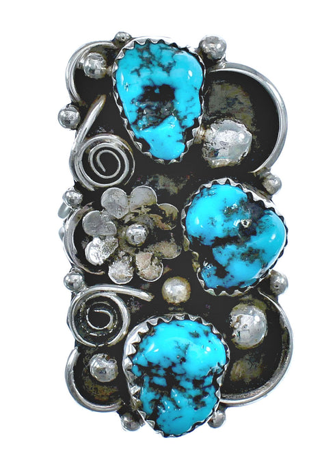 Native American Sterling Silver Turquoise Flower Ring Size 8-1/2 JX122103