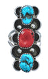 Native American Turquoise Coral Sterling Silver Ring Size 8-1/2 JX122128