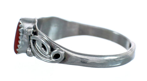 Native American Authentic Sterling Silver Coral Ring Size 6-3/4 JX122206