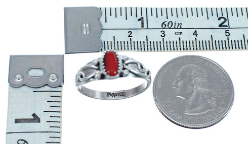 Native American Authentic Sterling Silver Coral Ring Size 6-3/4 JX122206