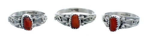 Native American Authentic Sterling Silver Coral Ring Size 6-3/4 JX122206