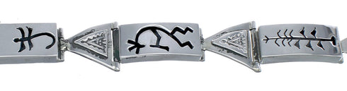 Silver Alonzo Mariano Navajo Kokopelli And Arrow Link Bracelet AX122580