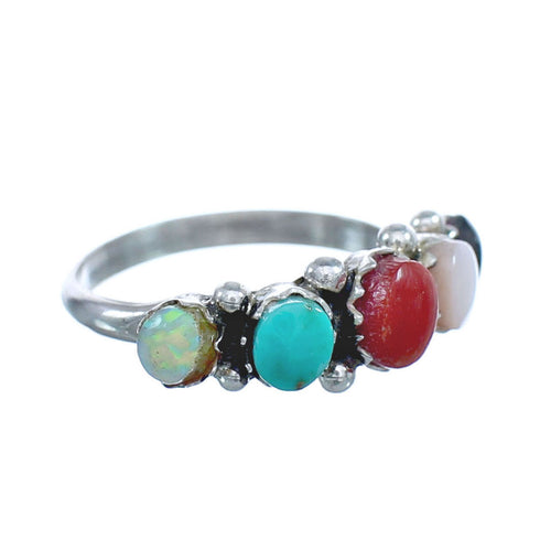 Native American Zuni Multistone Sterling Silver Ring Size 5-1/4 JX122368