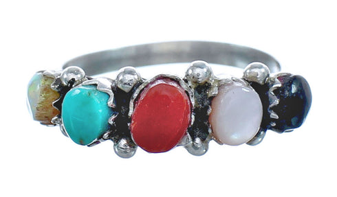 Native American Zuni Multistone Sterling Silver Ring Size 5-1/4 JX122368