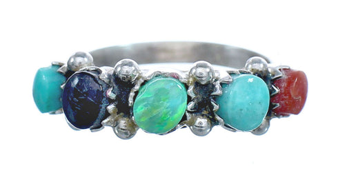 Native American Zuni Multistone Sterling Silver Ring Size 4-1/4 JX122371