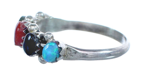 Native American Zuni Multistone Sterling Silver Ring Size 6-3/4 JX122381